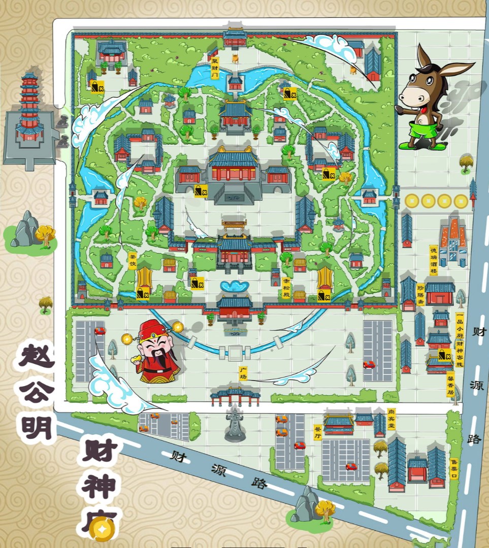 水磨沟寺庙类手绘地图